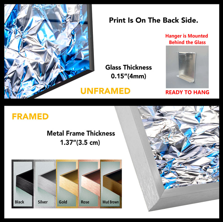 Crinkled Silver Foil Wall Art – Abstract Metallic Texture Glass Print