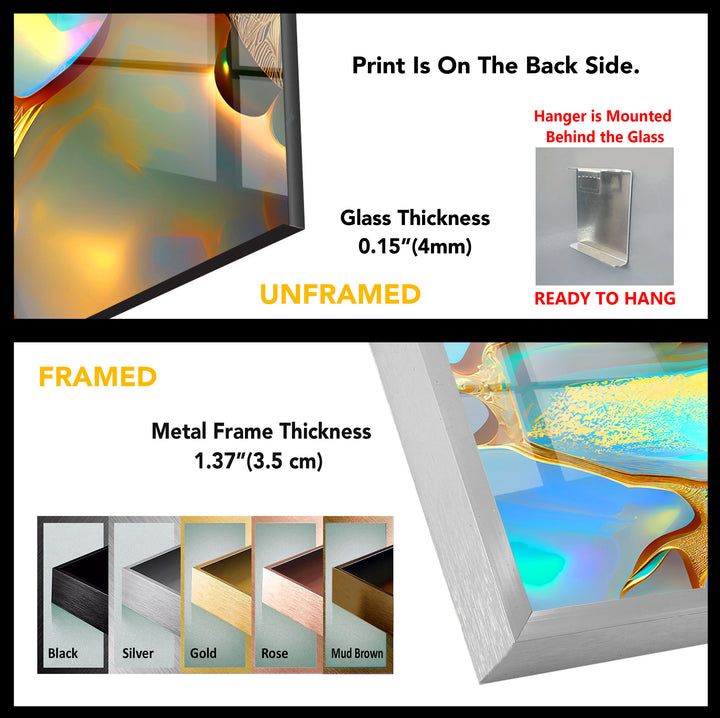 Iridescent Abstract Wall Art – Gold and Rainbow Glass Print Design
