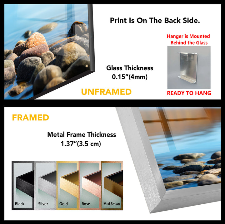 Stacked Stones Glass Wall Art – Tranquil Lake Balance Scene