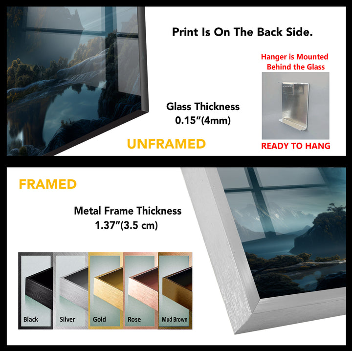 Moonlit Zen Temple Wall Art – Futuristic Landscape Glass Print