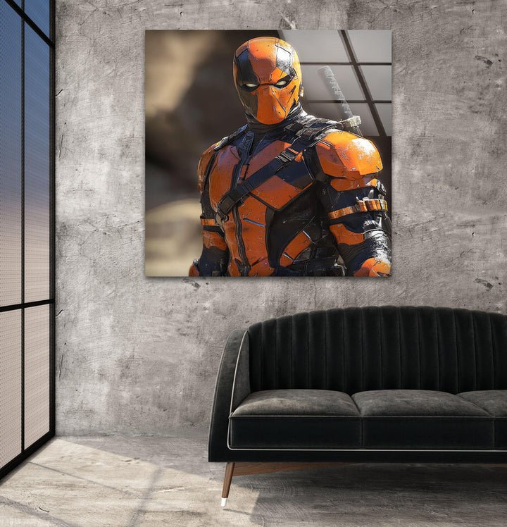 DeathStroke Orange Glass Wall Art Glass Printing Wall Art, Print photos on glass
