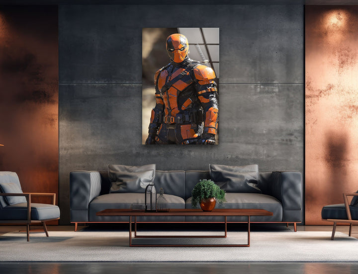 DeathStroke Orange Glass Wall Art custom glass pictures, glass art prints
