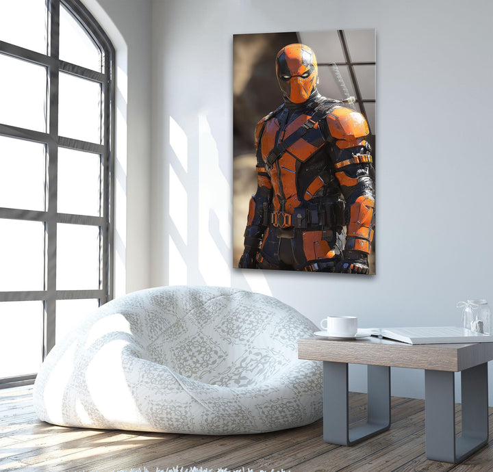 DeathStroke Orange Glass Wall Art custom glass photo prints, large glass prints
