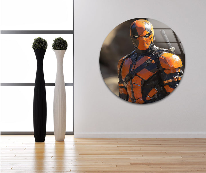 DeathStroke Orange Glass Wall Art picture on glass wall art, photos printed on glass
