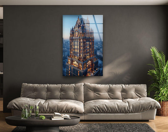 Highlighting the layering effect, this majestic building wall art features a captivating glass art painting that adds depth to any space.