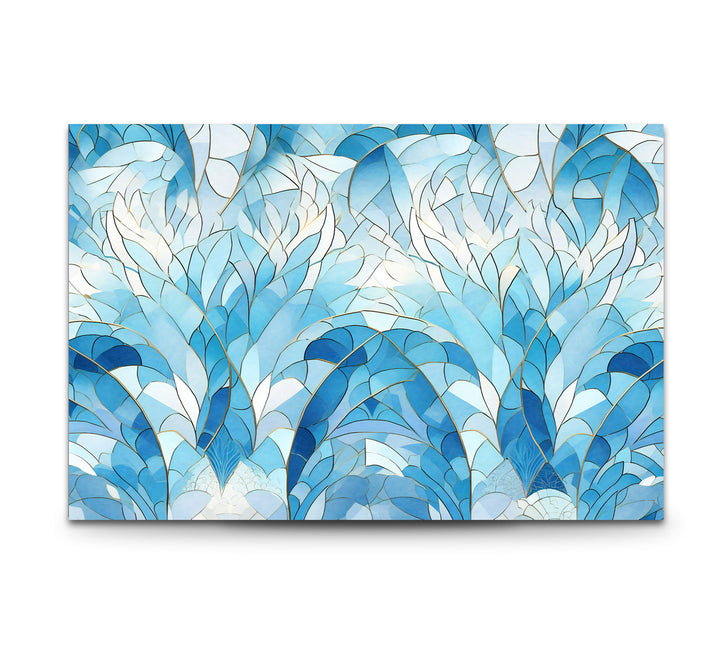 Ocean Leaf Stained Glass Wall Art – Blue Botanical Window Panel, Calming Nature Decor