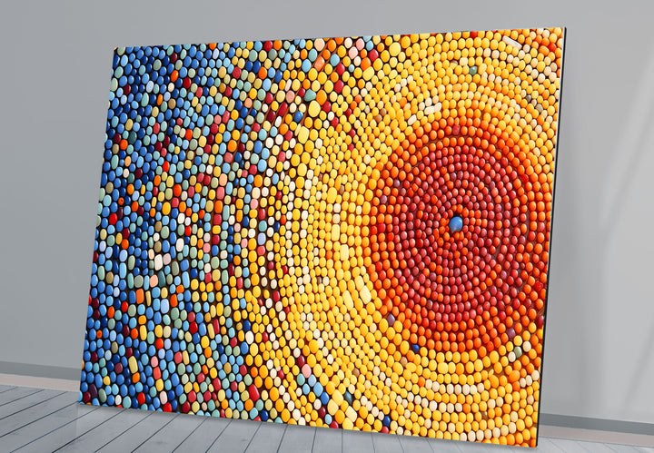 Sunburst Dot Mosaik-Glaswandkunst – Lebendiges buntes Kreismuster