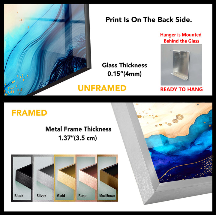 Elegant Blue & Gold Abstract Glass Wall Art – Luxury Modern Decor