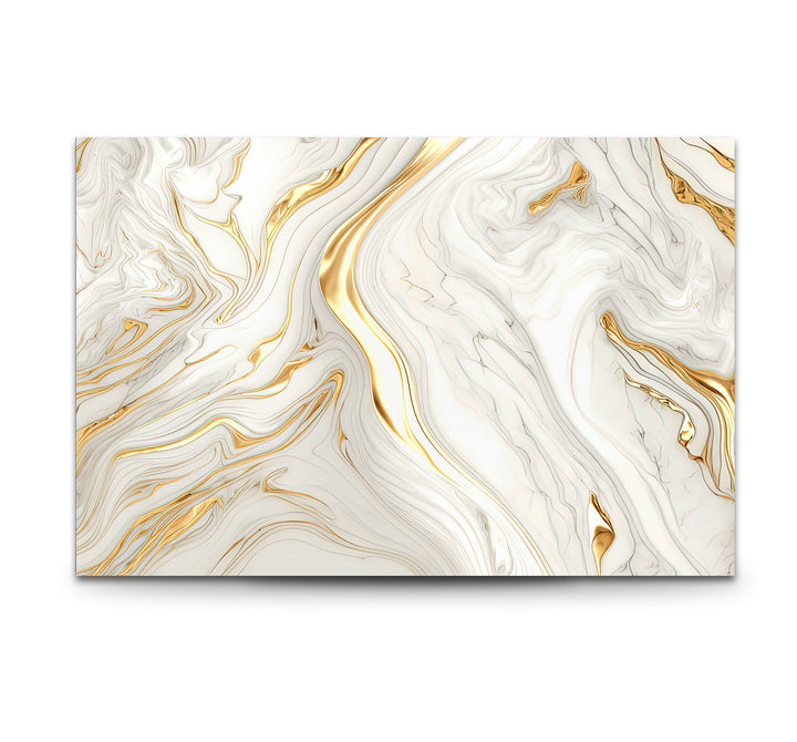 White & Gold Marble Glass Wall Art – Elegant Luxury Abstract Design
