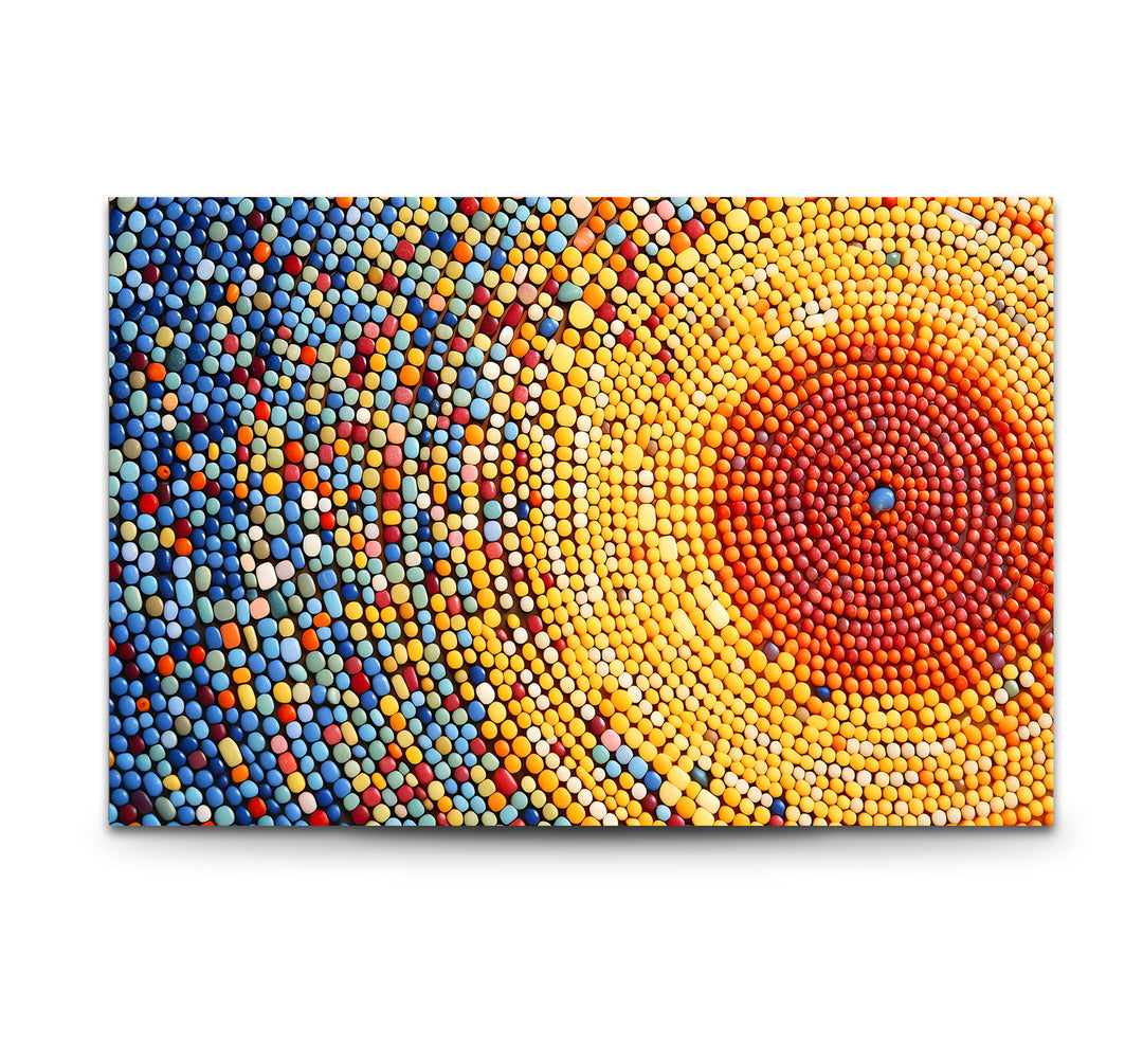 Sunburst Dot Mosaik-Glaswandkunst – Lebendiges buntes Kreismuster