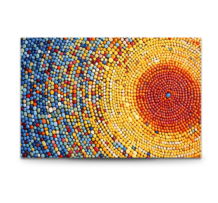 Sunburst Dot Mosaik-Glaswandkunst – Lebendiges buntes Kreismuster