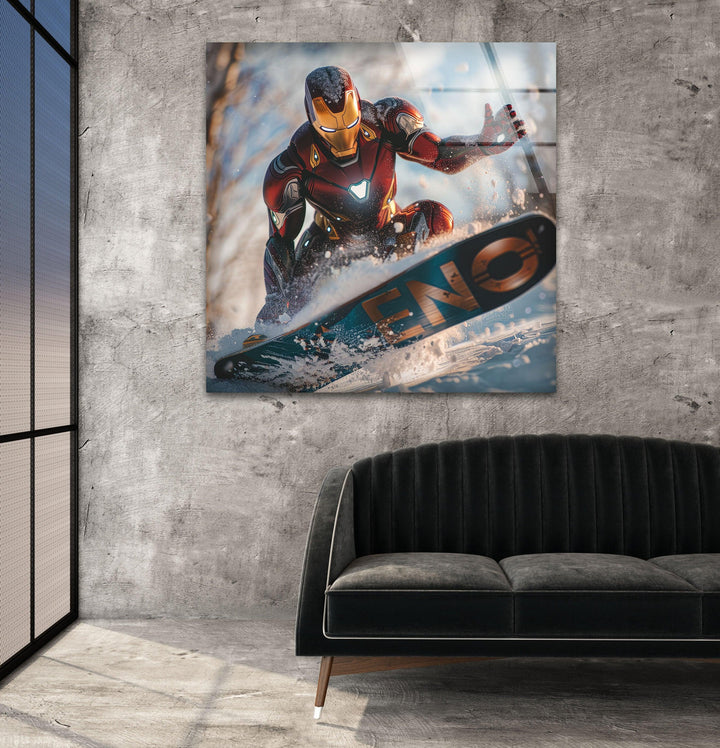 Marvel Iron Man Surfing Photographs on Glass for Decor