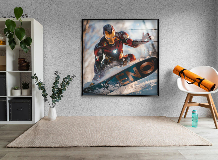 Marvel Iron Man Surfing Glass Panels Art