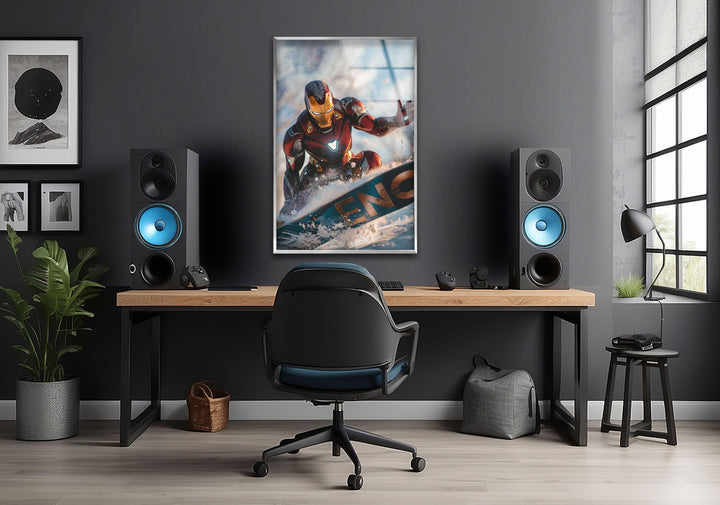 Marvel Iron Man Surfing Glass Wall Art 