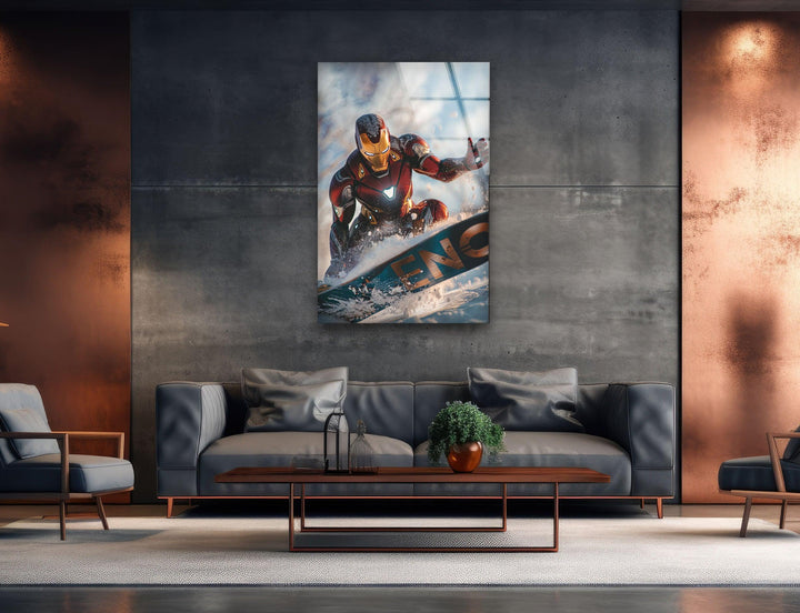 Marvel Iron Man Surfing Tempered Glass Wall Art for Living