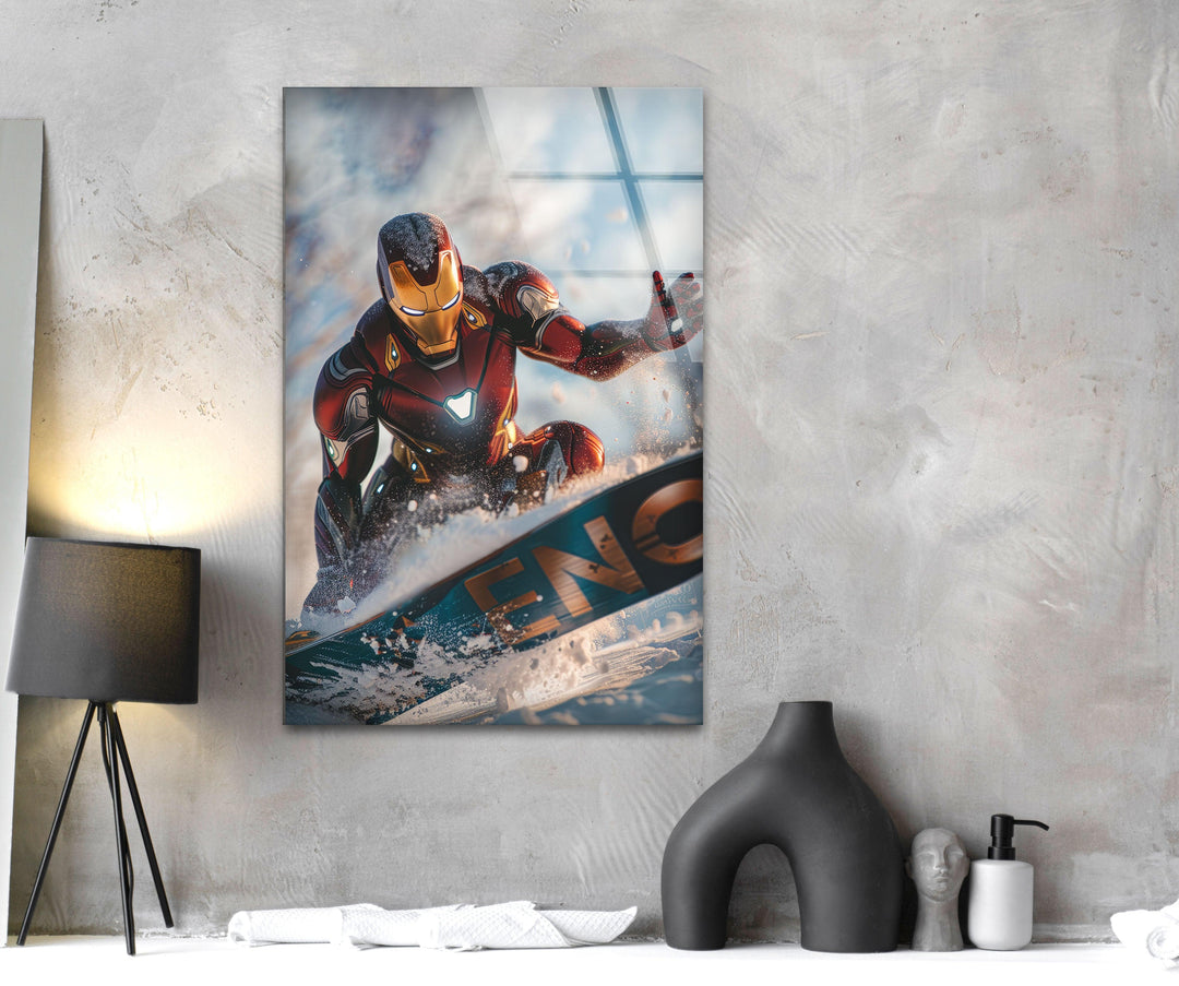 Marvel Iron Man Surfing  Glass Print Wall Art Ideas