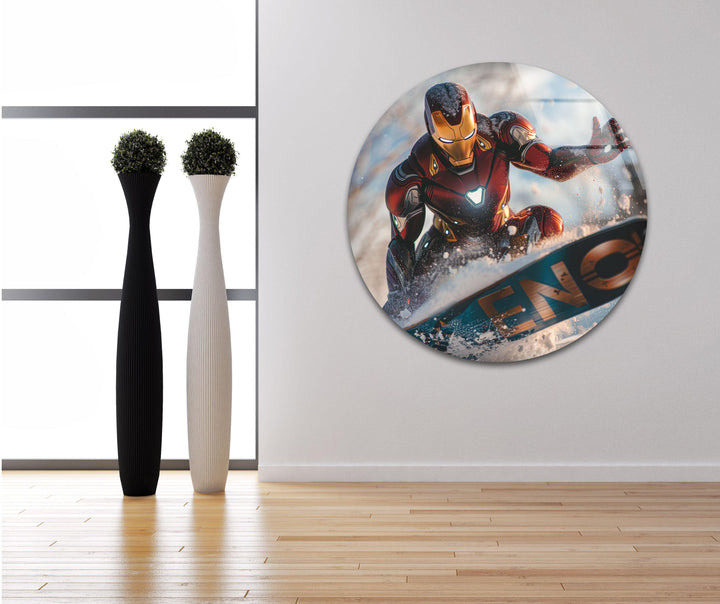 Marvel Iron Man Surfing Print on Glass Designs