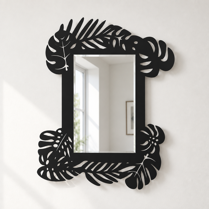 Tropical Leaf Frame Metal Wall Mirror – Botanical Statement Design