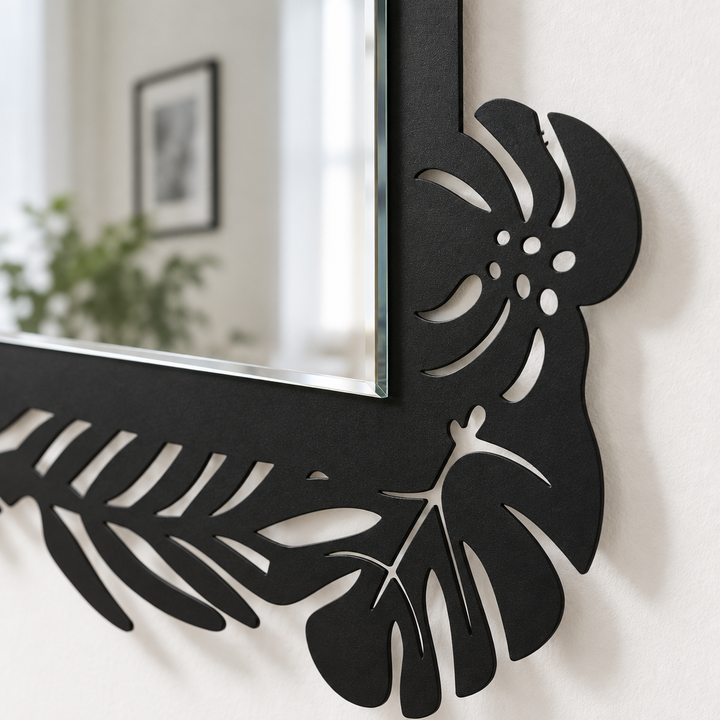 Tropical Leaf Frame Metal Wall Mirror – Botanical Statement Design