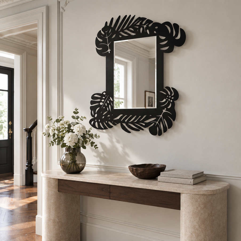 Tropical Leaf Frame Metal Wall Mirror – Botanical Statement Design