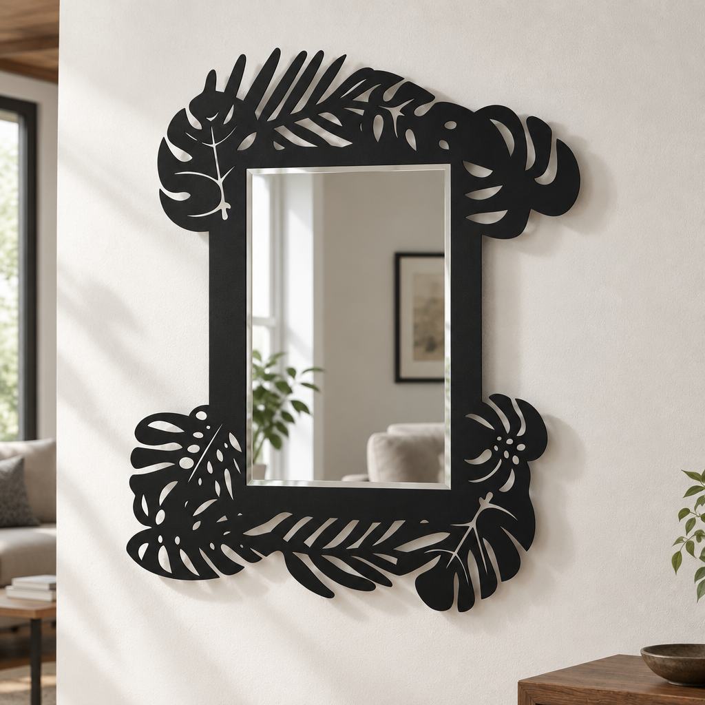 Tropical Leaf Frame Metal Wall Mirror – Botanical Statement Design