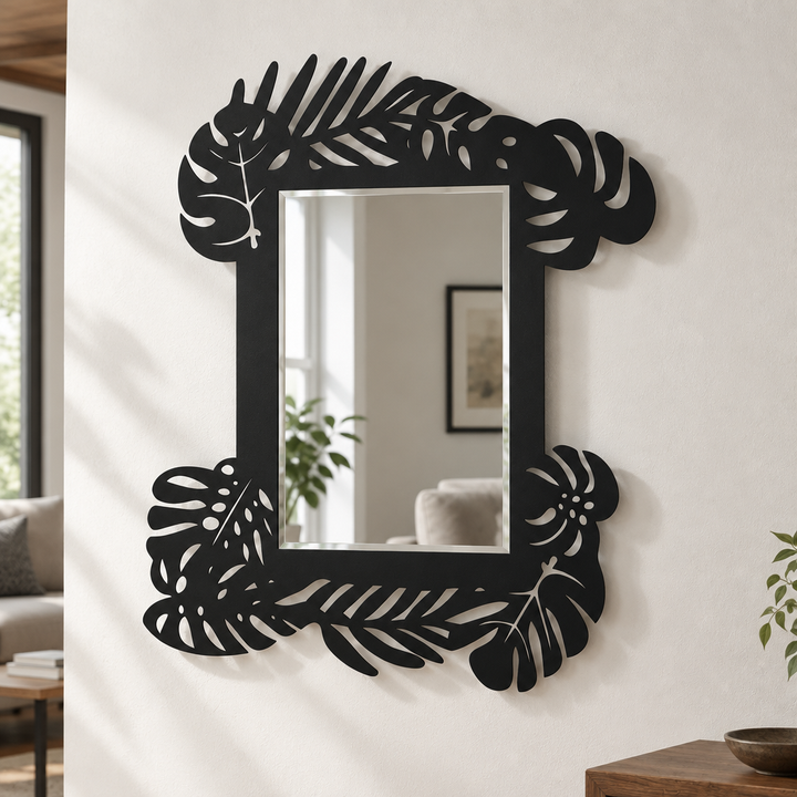 Tropical Leaf Frame Metal Wall Mirror – Botanical Statement Design