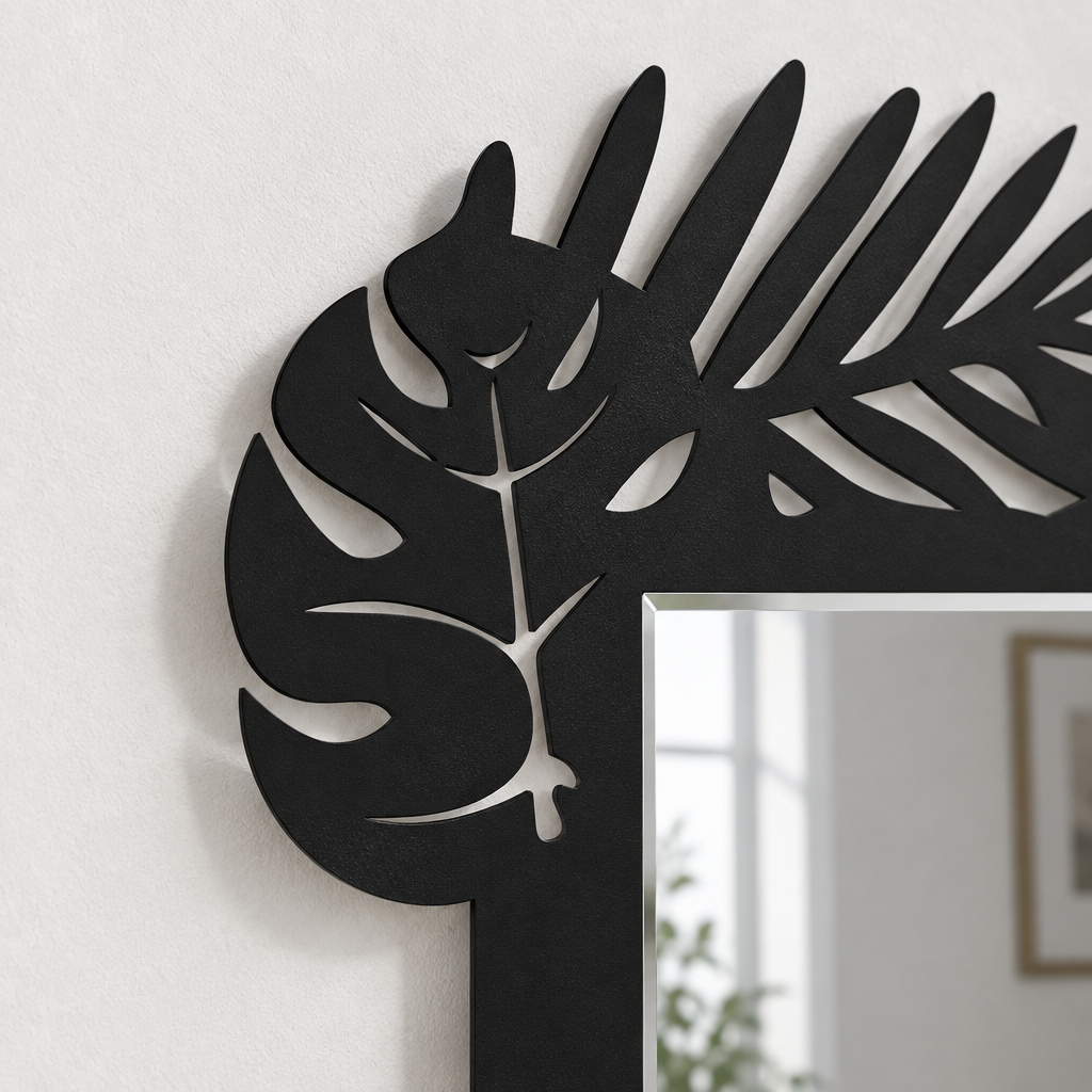 Tropical Leaf Frame Metal Wall Mirror – Botanical Statement Design