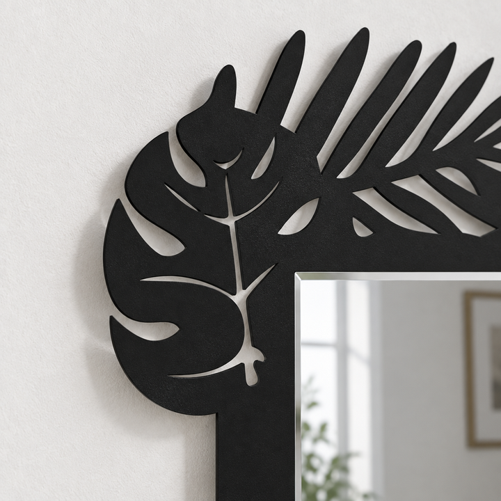 Tropical Leaf Frame Metal Wall Mirror – Botanical Statement Design