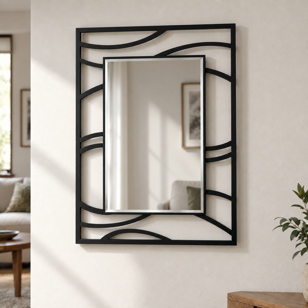 Llave griega redonda decorativa Espejo De Pared – Decoración de pared con espejo clásico moderno