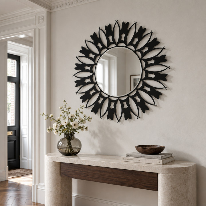 Llave griega redonda decorativa Espejo De Pared – Decoración de pared con espejo clásico moderno