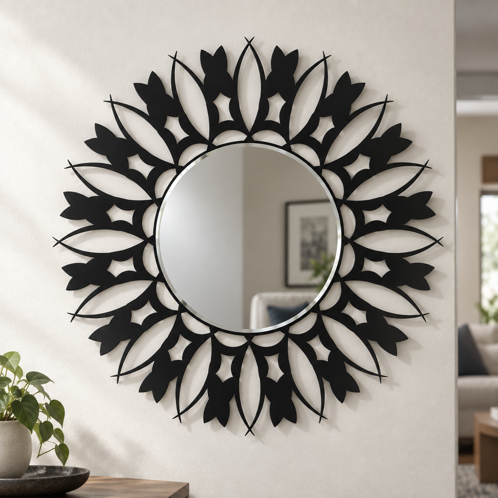 Llave griega redonda decorativa Espejo De Pared – Decoración de pared con espejo clásico moderno