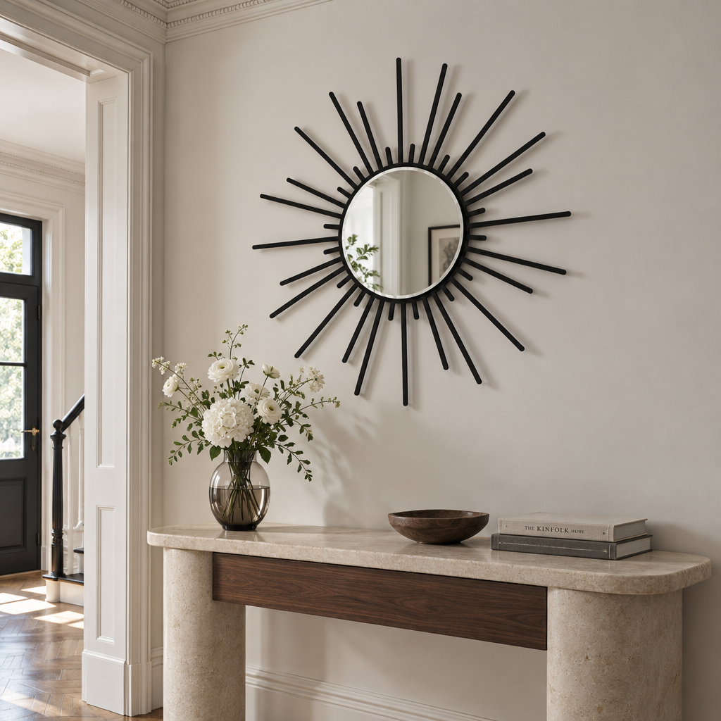Llave griega redonda decorativa Espejo De Pared – Decoración de pared con espejo clásico moderno