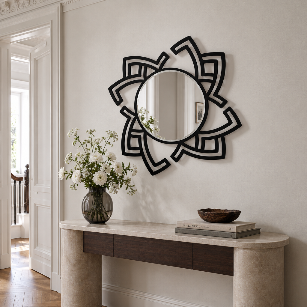 Décoration ronde à motif grec Miroir Mural–Décoration murale miroir classique moderne