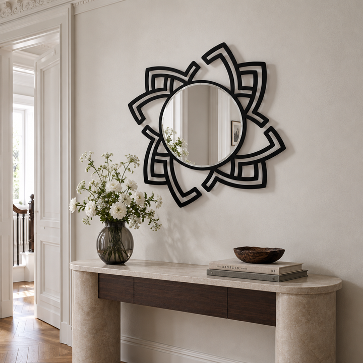 Décoration ronde à motif grec Miroir Mural–Décoration murale miroir classique moderne