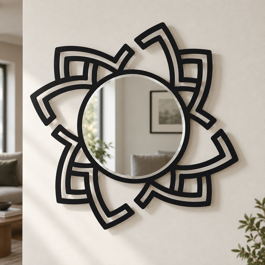 Décoration ronde à motif grec Miroir Mural–Décoration murale miroir classique moderne