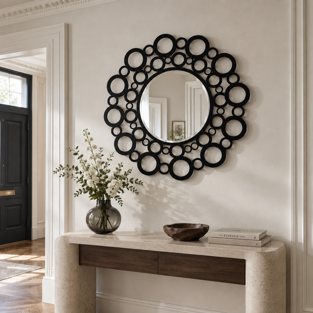 Llave griega redonda decorativa Espejo De Pared – Decoración de pared con espejo clásico moderno