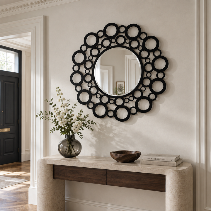 Llave griega redonda decorativa Espejo De Pared – Decoración de pared con espejo clásico moderno