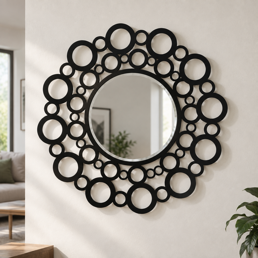 Llave griega redonda decorativa Espejo De Pared – Decoración de pared con espejo clásico moderno