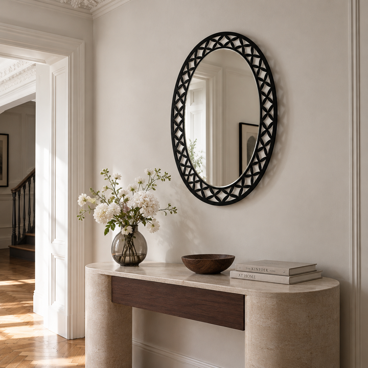 Geometric Petal Frame Oval Floor Mirror