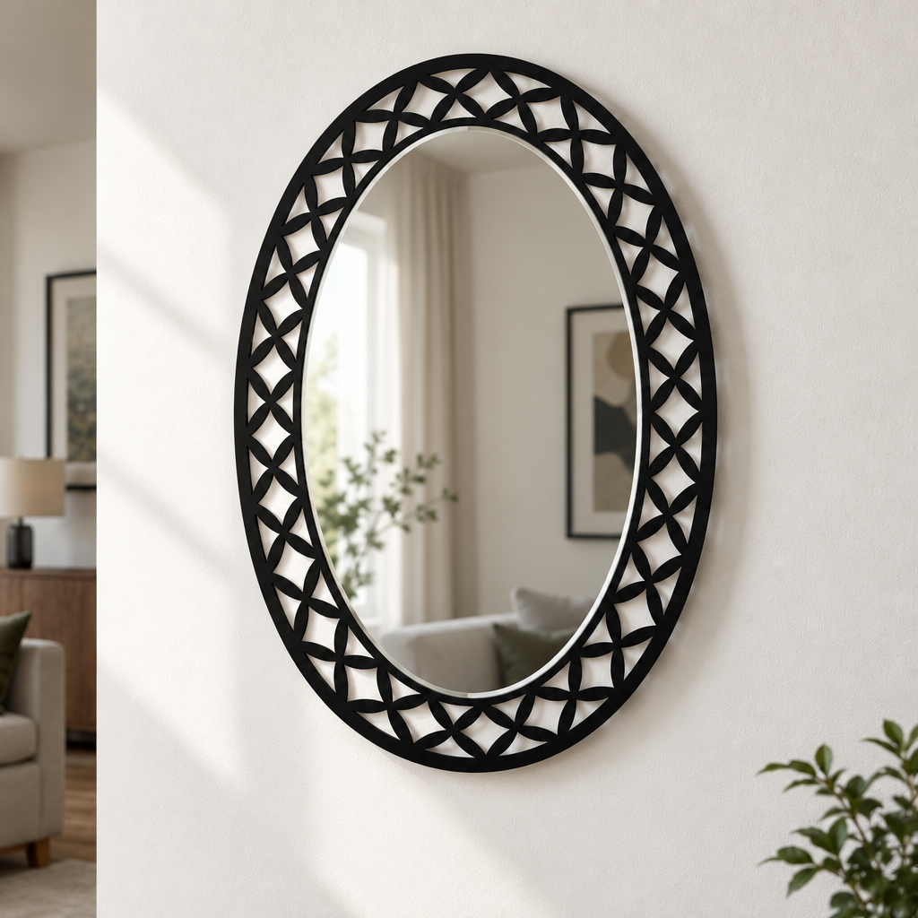 Geometric Petal Frame Oval Floor Mirror