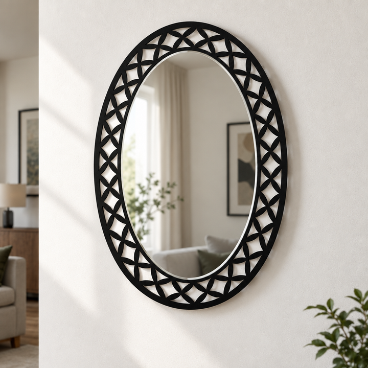 Geometric Petal Frame Oval Floor Mirror