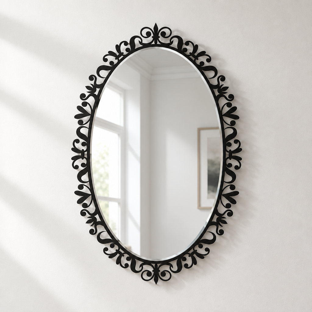 Ornate Floral Scrollwork Oval Floor Mirror