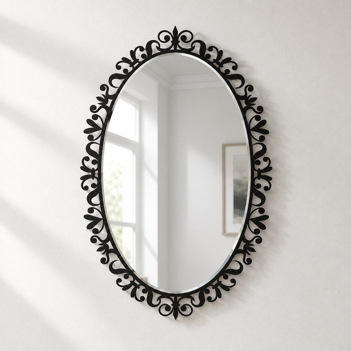 Ornate Floral Scrollwork Oval Floor Mirror