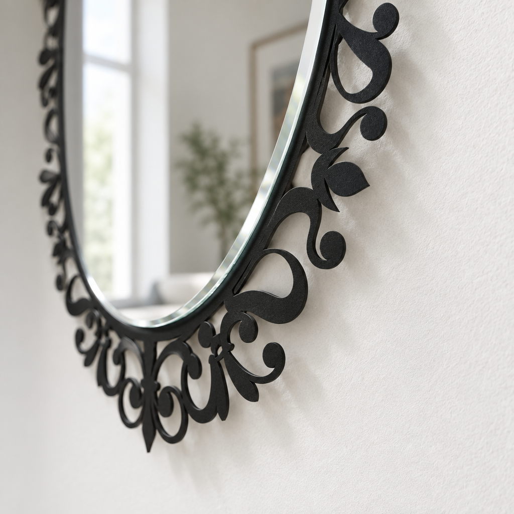 Ornate Floral Scrollwork Oval Floor Mirror