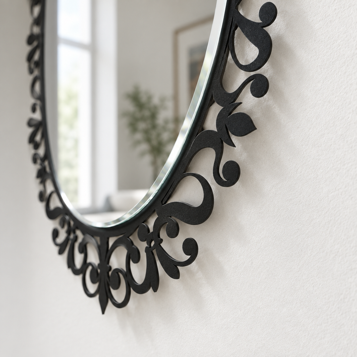 Ornate Floral Scrollwork Oval Floor Mirror