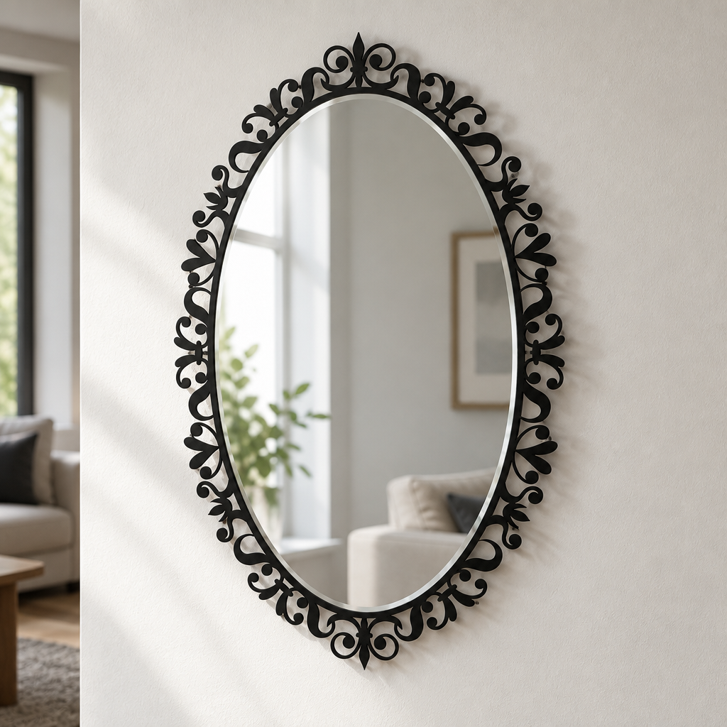 Ornate Floral Scrollwork Oval Floor Mirror