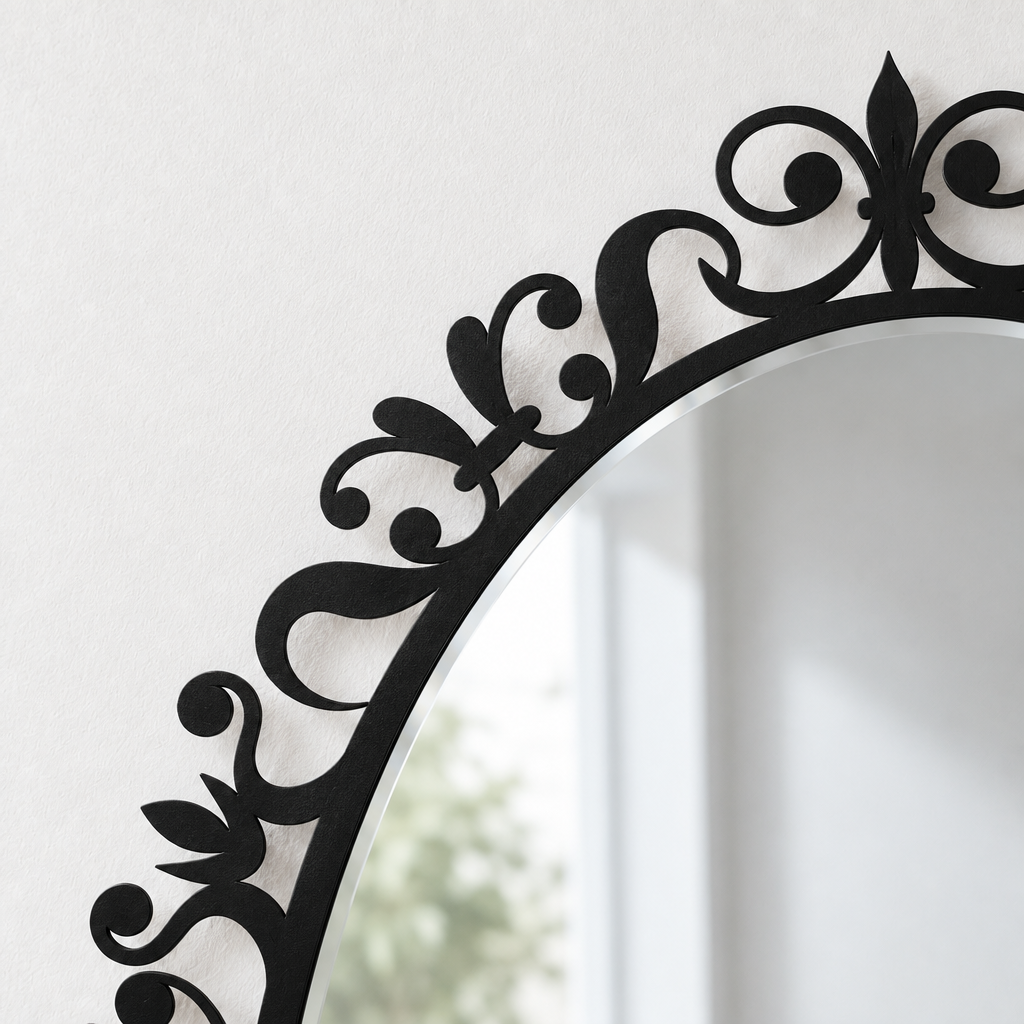 Ornate Floral Scrollwork Oval Floor Mirror