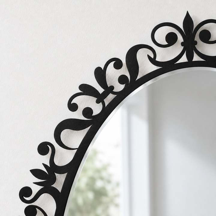 Ornate Floral Scrollwork Oval Floor Mirror