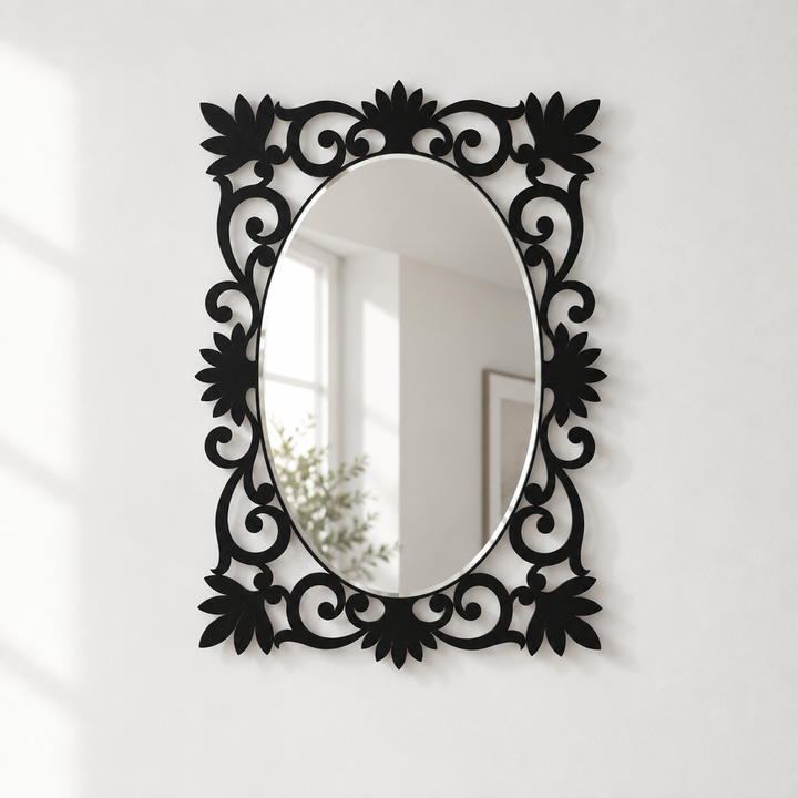 Llave griega redonda decorativa Espejo De Pared – Decoración de pared con espejo clásico moderno