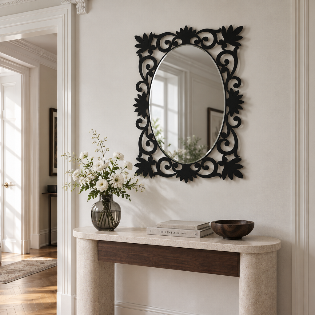 Llave griega redonda decorativa Espejo De Pared – Decoración de pared con espejo clásico moderno